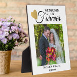 Modern Couple Wedding Photo Gold Heart  Quote Plaque<br><div class="desc">Modern couple wedding photo frame personalized with name and date. The quote ‘we decided forever’ adds a romantic element to the photo plaque.</div>