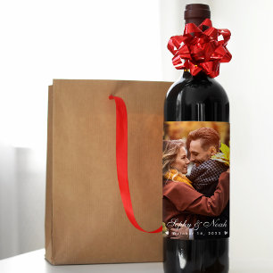 Modern Couple Wedding Photo Wine Label Set