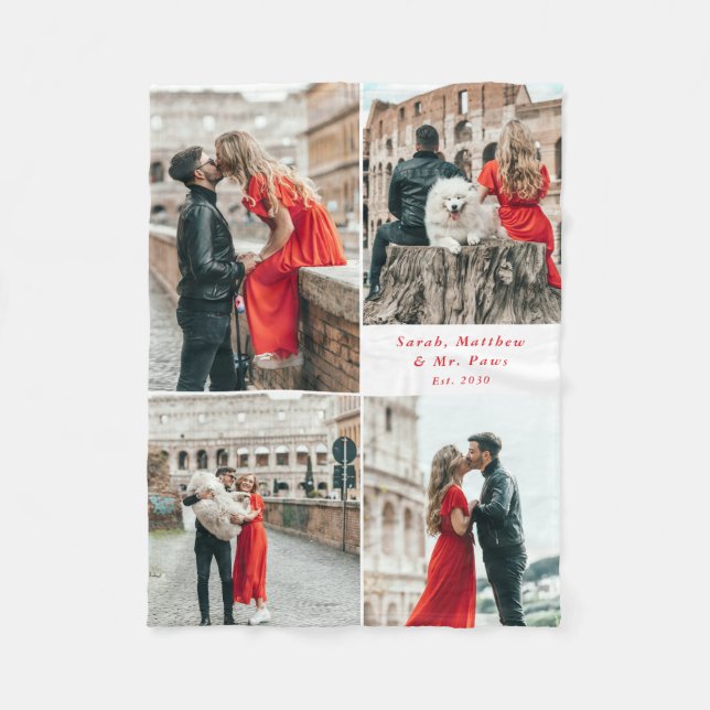 Modern Couples 4 Photo Collage Fleece Blanket (Front)