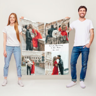Modern Couples 4 Photo Collage Fleece Blanket
