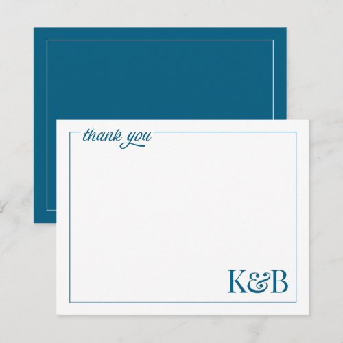 Modern Couples Initials Blue Wedding Thank You Note Card