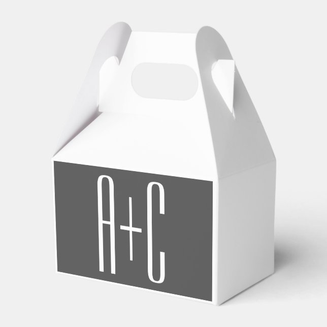 Modern Couples Initials | Grey & White Favor Boxes (Front Side)
