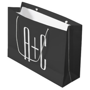 Modern Couples Initials   Grey & White Large Gift Bag