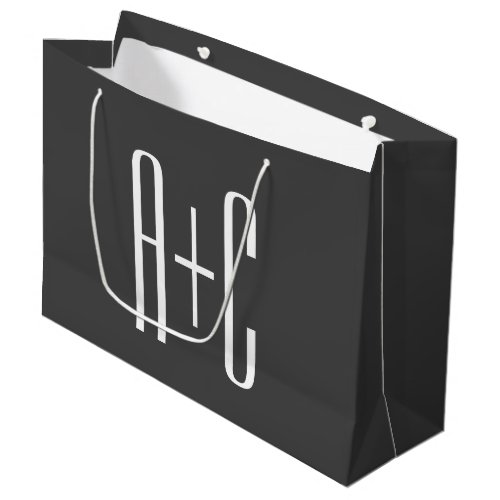 Modern Couples Initials  Grey  White Large Gift Bag