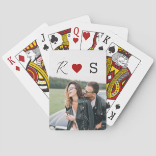 Modern Couples Initials Photo Poker Cards