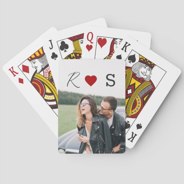 Modern Couples Initials Photo Poker Cards (Back)