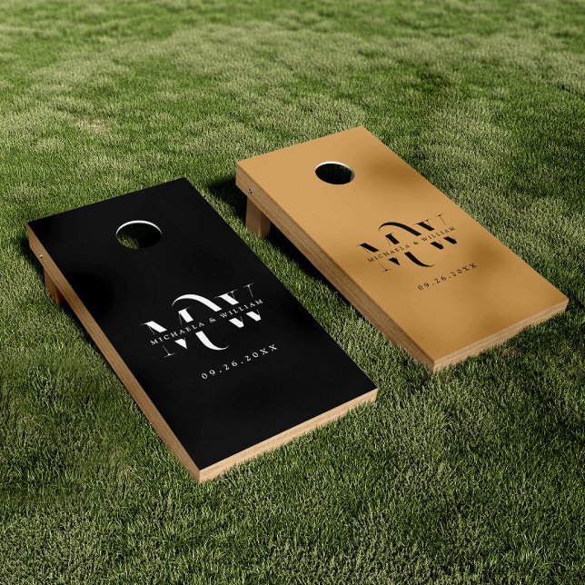 Modern Couple's Monogram, Names & Wedding Date Cornhole Set (Creator Uploaded)