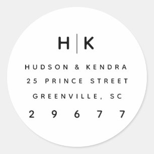 Modern Couples Monogram Return Address Classic Round Sticker