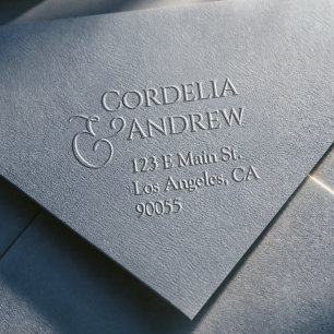 Modern couples name return address wedding embosser