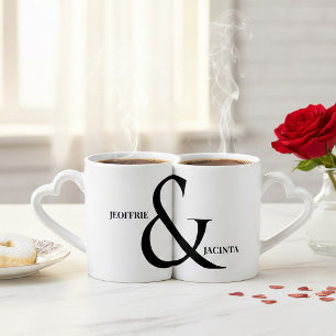 Modern Couple's Personalized Typography Nesting Coffee Mug Set