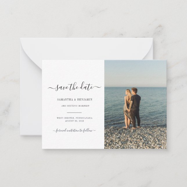 Modern Couples Photo Save the Date Note Card (Front)