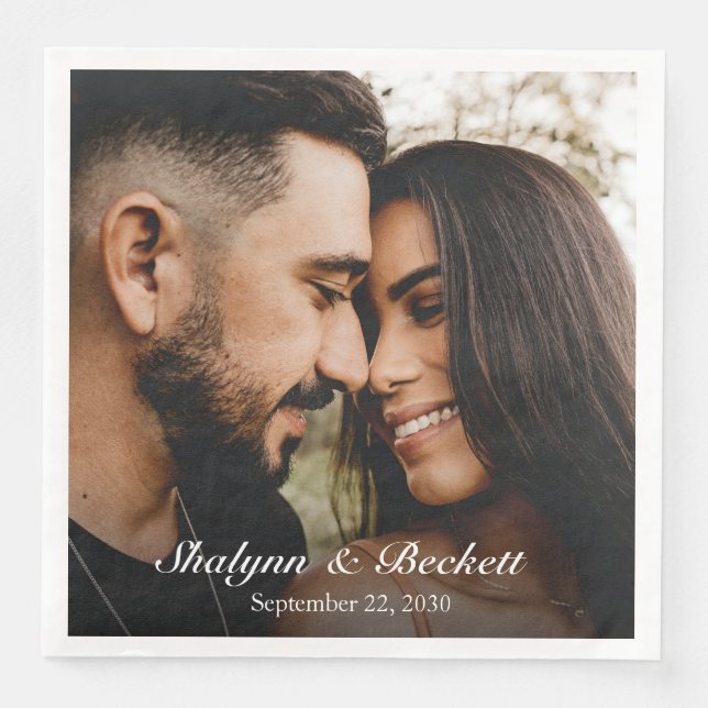 Modern Couples Shower Photo Paper Dinner Napkins (Front)