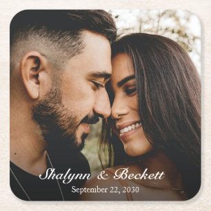 Modern Couples Shower Photo Square Paper Coaster