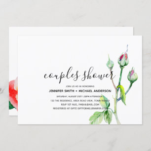 Modern COUPLES SHOWER Watercolor Roses Handwritten Invitation