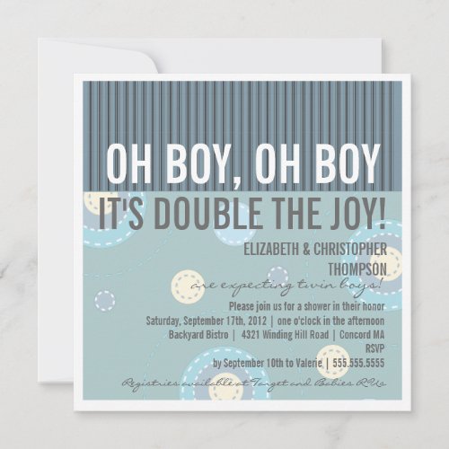 Modern Couples Twin Boy Baby Shower Invitation