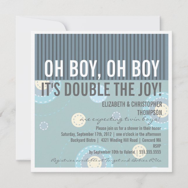 Modern Couples Twin Boy Baby Shower Invitation (Front)