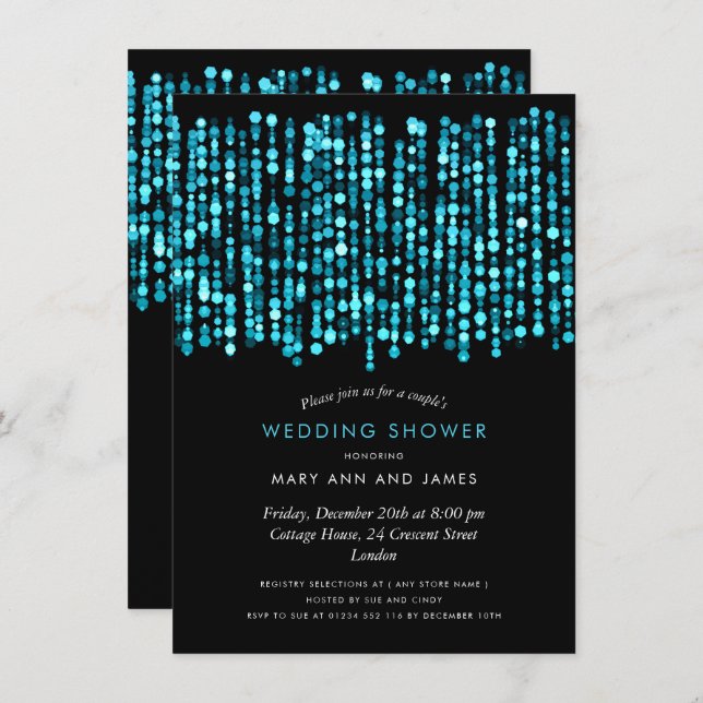 Modern Couple's Wedding Shower Turquoise Lights Invitation (Front/Back)
