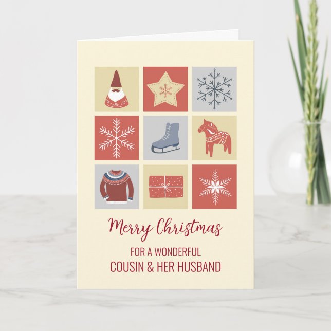 Modern Cousin and Her Husband Merry Christmas Card (Front)
