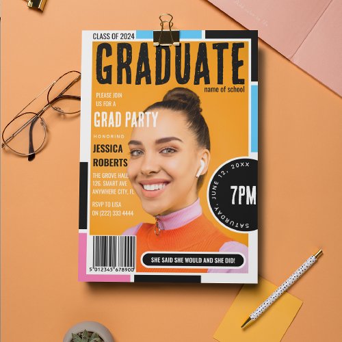 Modern Cover Photo Magazine Graduation Party Invitation