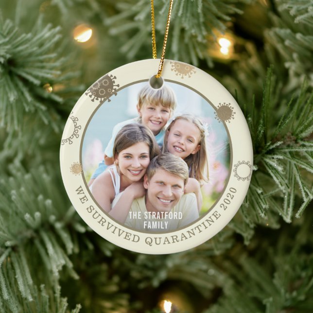 Modern COVID-19 We Survived Quarantine Photo Ceramic Ornament (Tree)