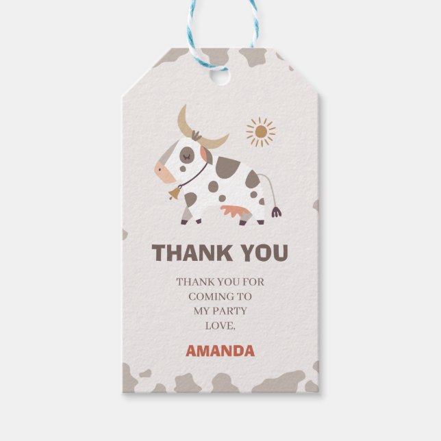 Modern Cow Birthday Thank You Tag (Front)