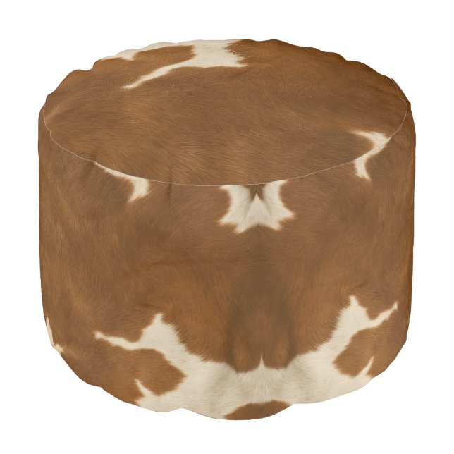 Modern Cow Faux Leather Elegant Collection Pouf (Angled Front)