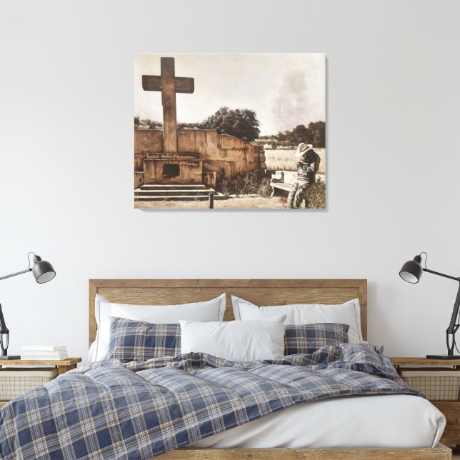 Modern Cowboy Biker checking his GPS. Canvas Print (Insitu(Bedroom))