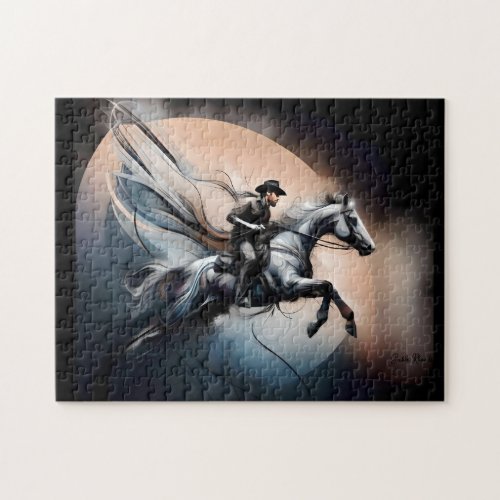 Modern Cowboy on Horse Art Jigsaw Puzzle