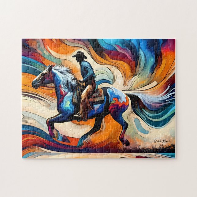 Modern Cowboy on Horse Jigsaw Puzzle (Horizontal)