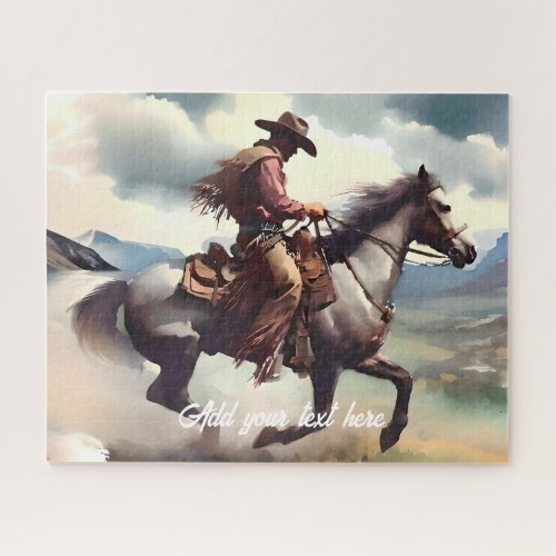 Modern Cowboy Riding a Gray Horse  Jigsaw Puzzle