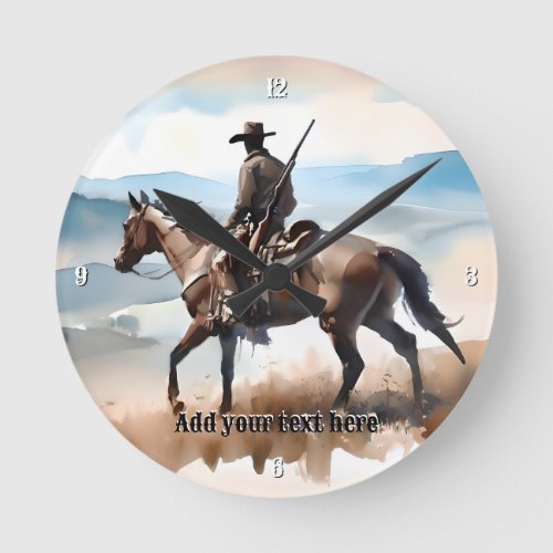 Modern Cowboy Riding a Horse  Round Clock