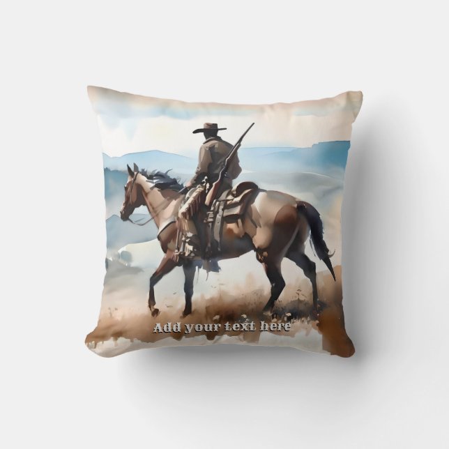 Modern Cowboy Riding a Horse  Throw Pillow (Front)