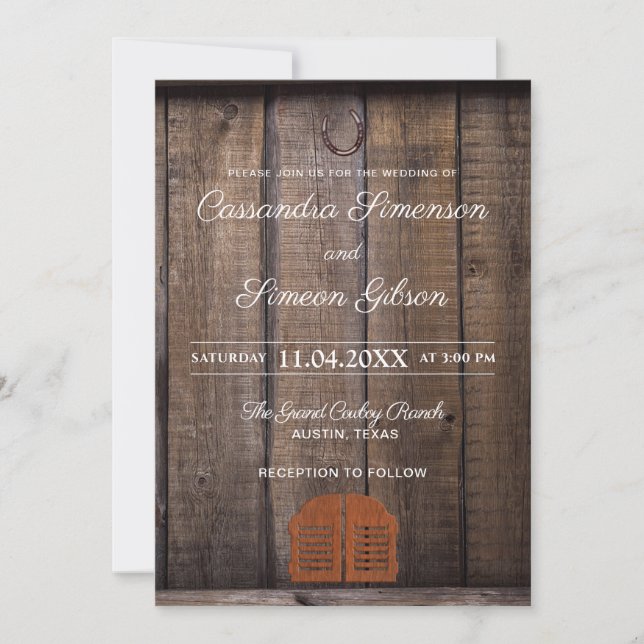 Modern Cowboy ,Wood Rustic Wedding Day Invitation (Front)