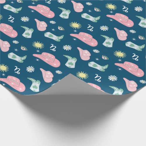 Modern Cowgirl Capricorn Zodiac Pattern Boho Wrapping Paper