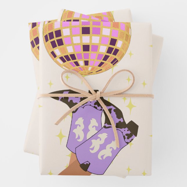 Modern Cowgirl Disco Ball  Wrapping Paper Sheets (In situ)