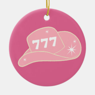 Modern Cowgirl Hat 777 Angel Number Pink Ceramic Ornament