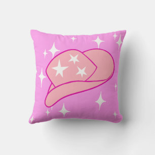Modern Cowgirl Hat Yee Haw Starburst Pink Throw Pillow