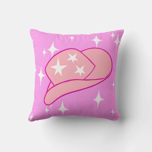 Modern Cowgirl Hat Yee Haw Starburst Pink  Throw Pillow (Back)