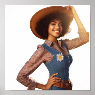 Modern Cowgirl Posing in a Cowboy Hat Wall Poster