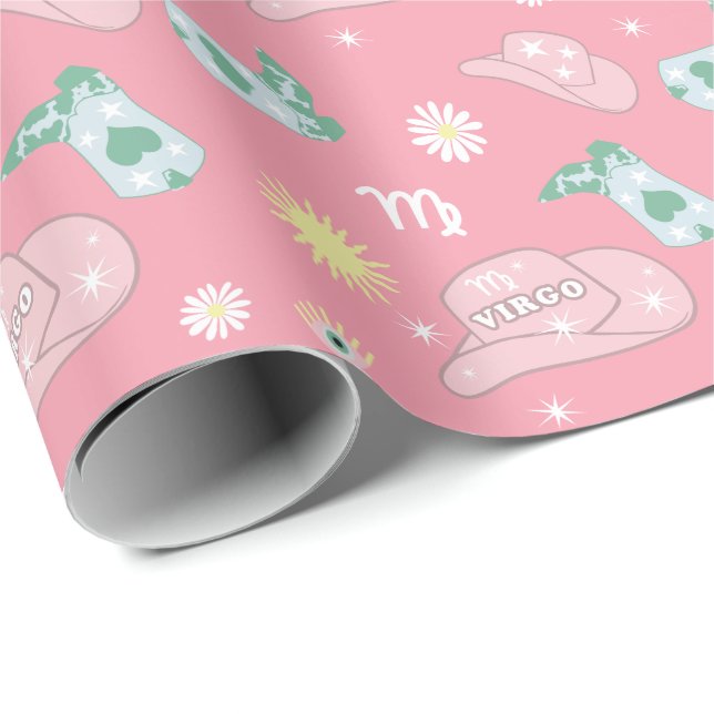 Modern Cowgirl Virgo Zodiac Pattern Boho Pink  Wrapping Paper (Roll Corner)
