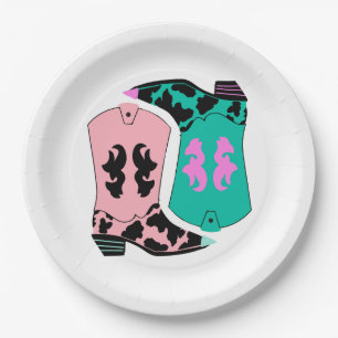 Modern Cowgirl Western Boots Farmer Ranch Cowboy Paper Plates