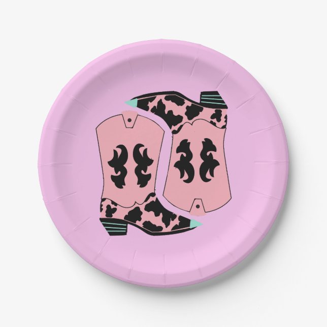 Modern Cowgirl Western Boots Farmer Ranch Cowboy Paper Plates (Front)