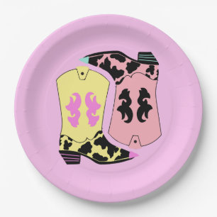 Modern Cowgirl Western Boots Farmer Ranch Cowboy Paper Plates