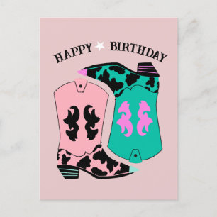 Modern Cowgirl Western Boots Ranch Cowboy Birthday Postcard