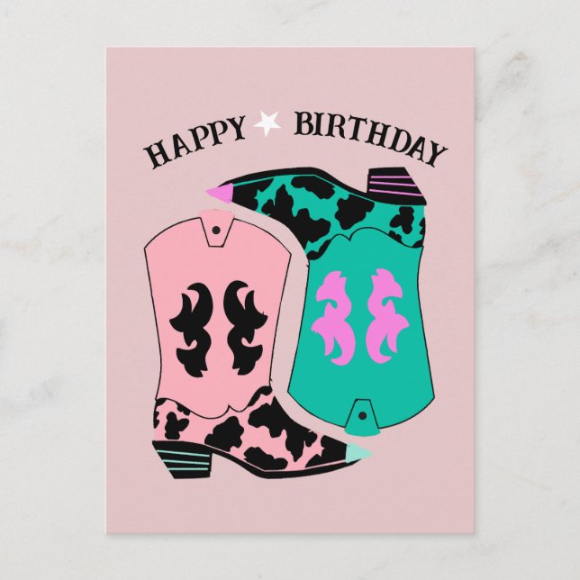 Modern Cowgirl Western Boots Ranch Cowboy Birthday Postcard (Front)