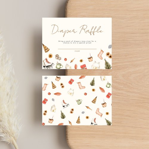 Modern Cozy Christmas Baby Shower Diaper Raffle Enclosure Card