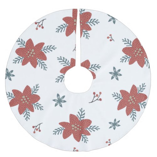 Modern Cozy Scandinavian Poinsettia Christmas Brushed Polyester Tree Skirt