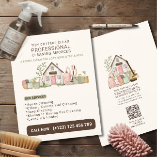 Modern Cozy Watercolor House Cleaning Services Flyer