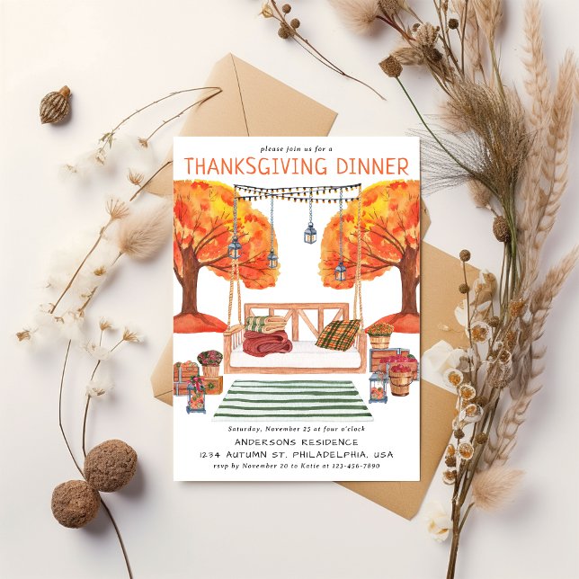 Modern Cozy Watercolor Thanksgiving Dinner Invitation (Creator Uploaded)