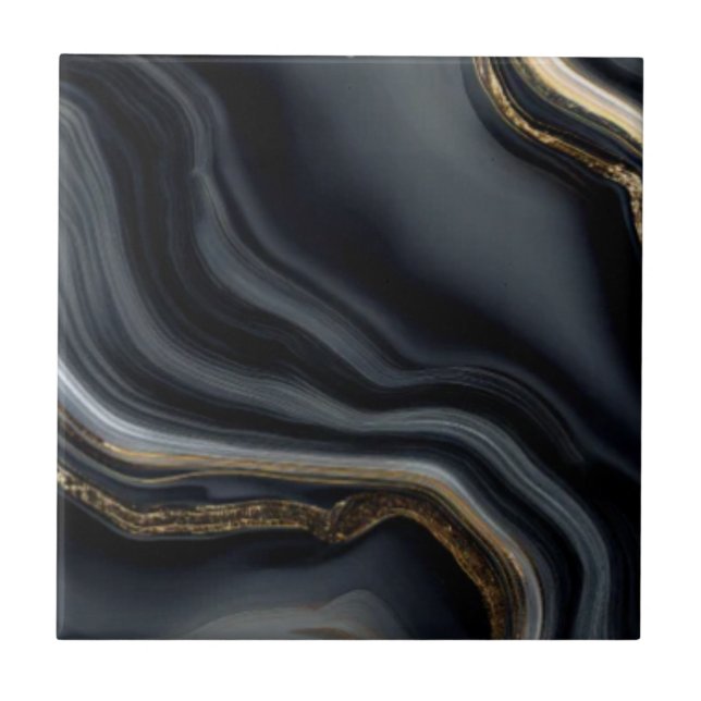 Modern Cracked Gold black marble Stylist Ceramic Tile (Front)